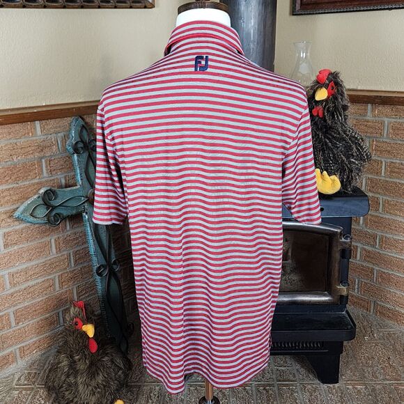 FootJoy FJ Polo Men's M Red Striped Shirt Golf Lightweight Stretch Logo SZ M - Picture 3 of 7